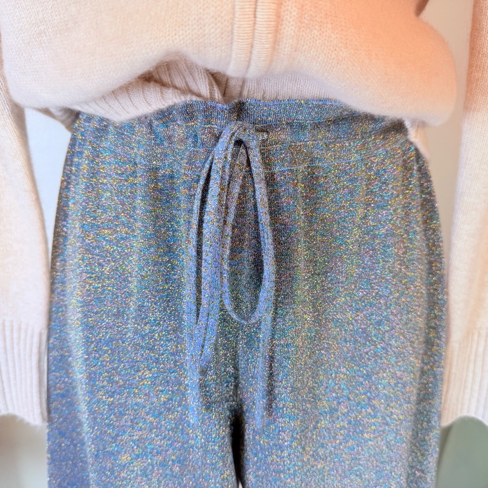 NWT Lanvin Paris Metallic Knit Joggers Blue Gold Lavender M Luxe Glam